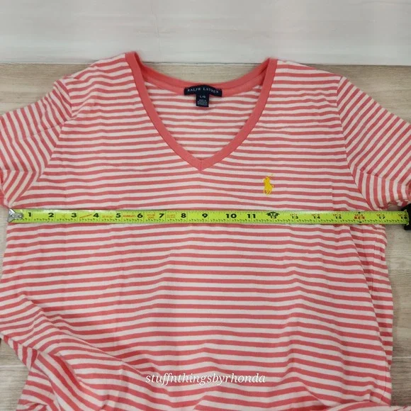 Ralph Lauren Girls/Youth Large Tshirt Stripe‎ Raspberry Pink White Short Sleeve - Picture 6 of 9